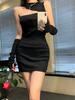Neck Sexy Slanted Shoulder Hollow Sleeveless Dress Women's Summer New Semi-high Neck Hip Wrap Tight High Waist Short Skirt Tide