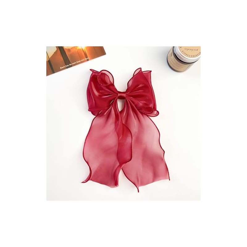 Red Sheer Ribbon Hair Clip, Lolita, Dreamy Kawaii, Gothic Lolita, Hair Clip, Hairpin, Hair Accessory [Used]