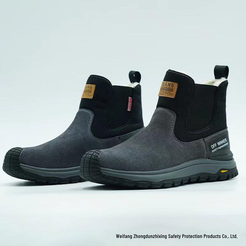 Высокие замшевые защитные ботинки с стальным подноском: Противопрокольные, ударопрочные, утепленные, без шнуровки, сварочные ботинки