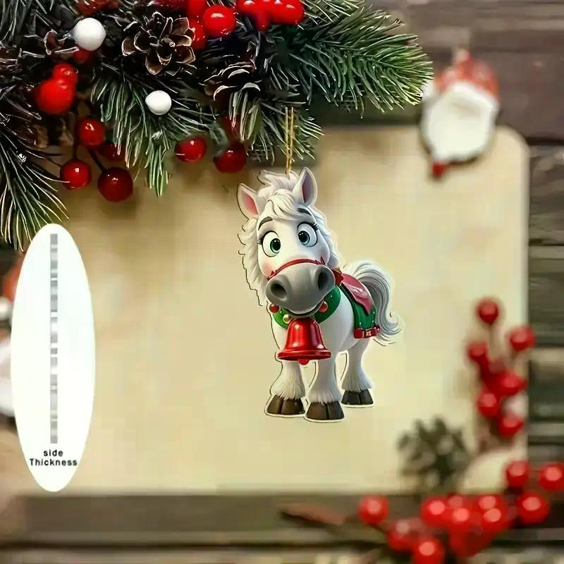 Christmas 2D Acrylic Horse Pendants Xmas Tree Hanging Ornaments Decoration Car Rearview Mirror Pendant Charm New Year Party Gift
