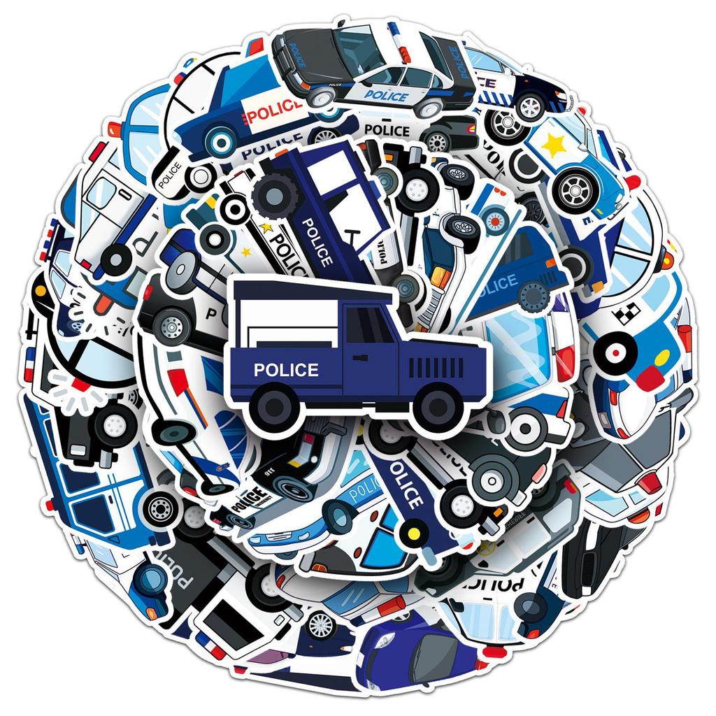 50-Pack Waterproof Cartoon Police Car Stickers for Children - Perfect for DIY, Reward, Phone Cases, and Suitcases