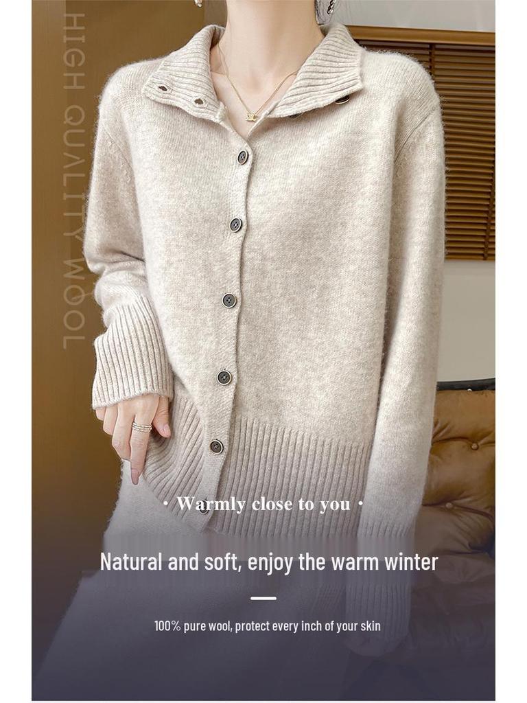 Kašmírový kardigan se sedmi jehlami a stojáčkem: Hřejivý, jednoduchý jednobarevný, všestranný pletený svetr omlazujícího vzhledu.