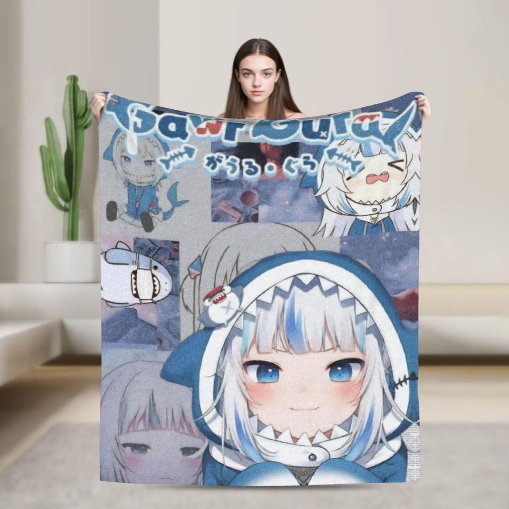 Super Warm Blanket Camping Sameko Saba VTuber Throw Blanket  Flannel Bedspread For Couch Bed Funny Sofa Bed Cover