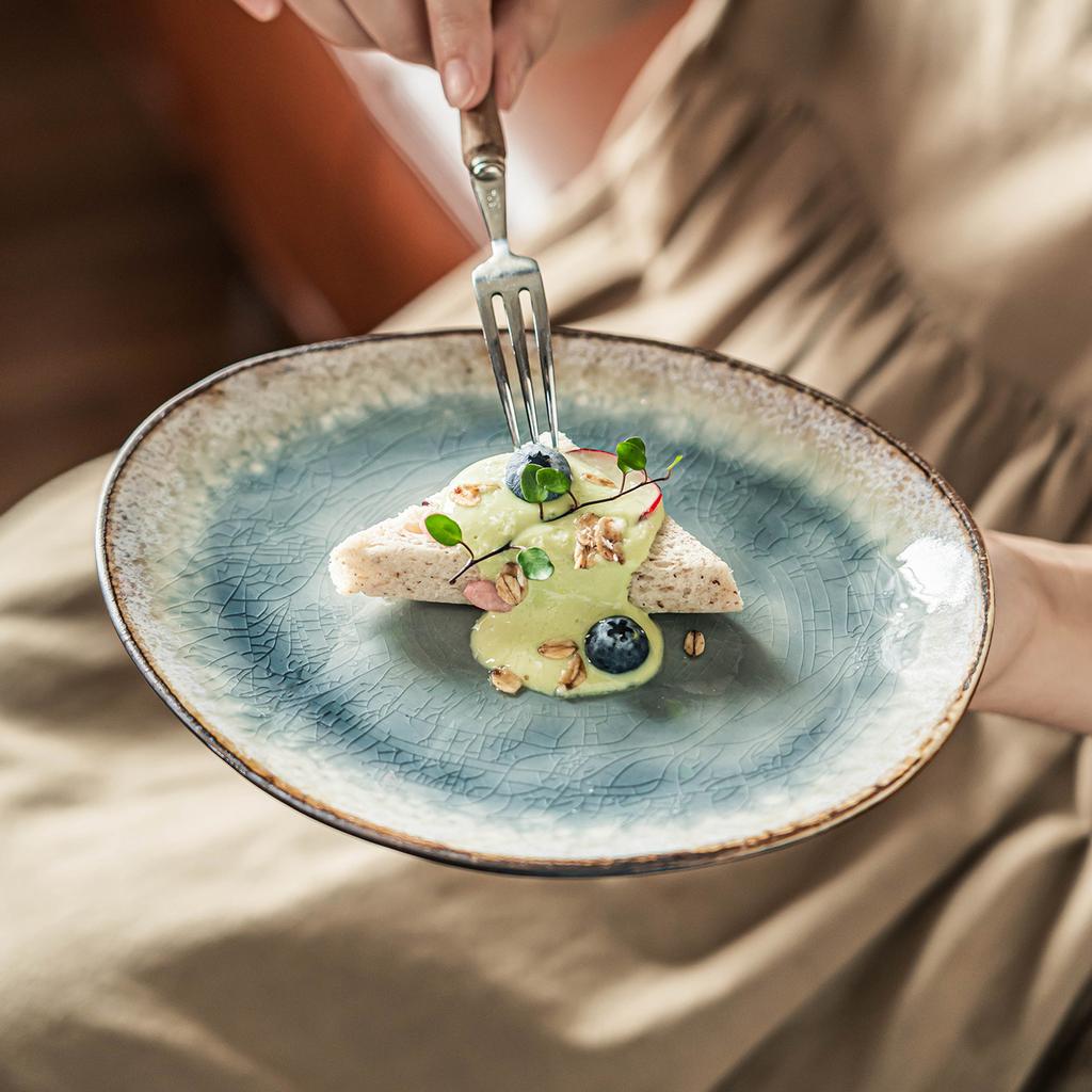 Kiln Change Ice Crack Glaze Ceramic Plate Retro Style Special-Shaped Plate Tableware Household Vegetable Plate Dessert Plate Dinner Plate