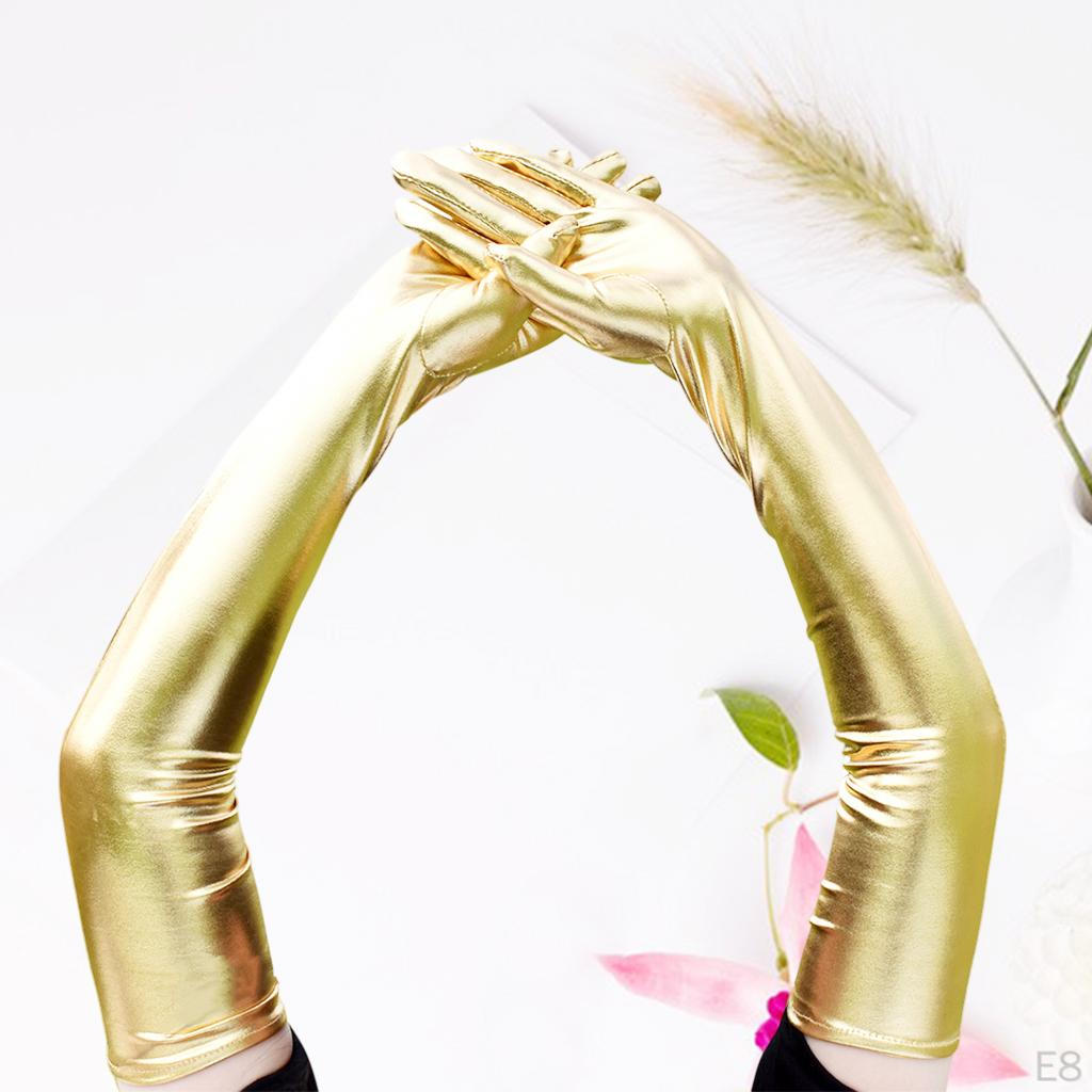 Lange Lederhandschuhe für Damen Kunstleder Lack PU Oper Glänzend Paar Finger Cosplay Passend