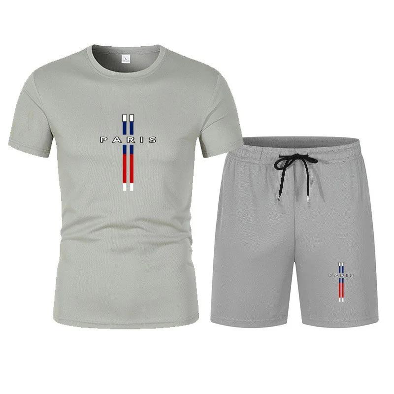 Summer 2025 Men's Trendy Mesh Short Sleeve T-Shirt & Casual Sports Loose Two-Piece Set
