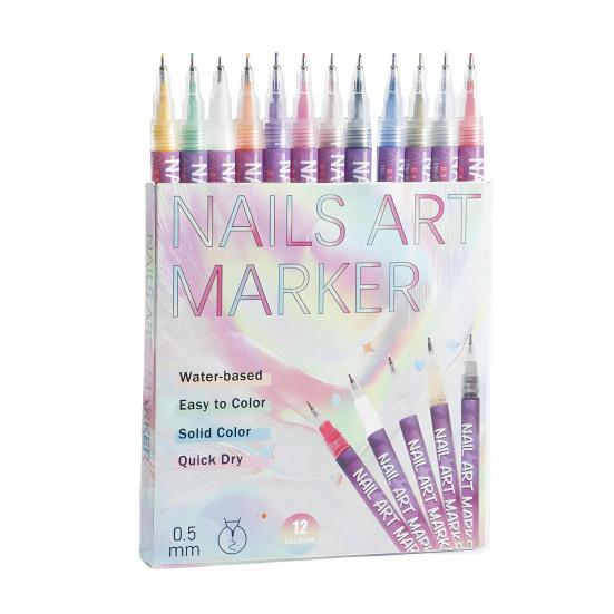 1 Set 12 Colors Nail Art Pens DIY Gel Nail Art Acrylic Paint Markers Quick Dry Graffiti Dotting Point Liner Pens Nail Art Drawing Painting Tools