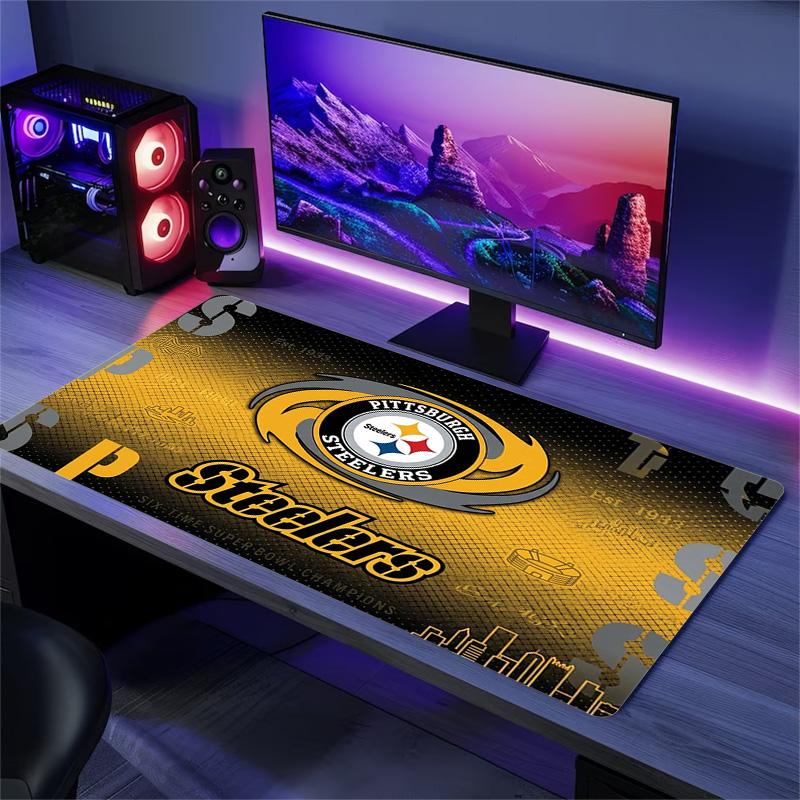 Pittsburgh Steelers Farb-Mauspad Großes Gaming-Tischkissen Rutschfeste Laptop-Tablet-Großes-Mauspad-XXL-Matte Mini-PC-Spielmatte Mit Verriegeltem Rand
