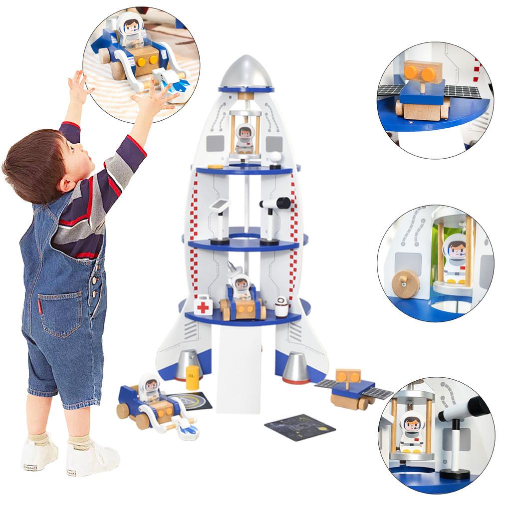 Wooden Space Kids Rocket Model For Learning And Imaginative Construction
