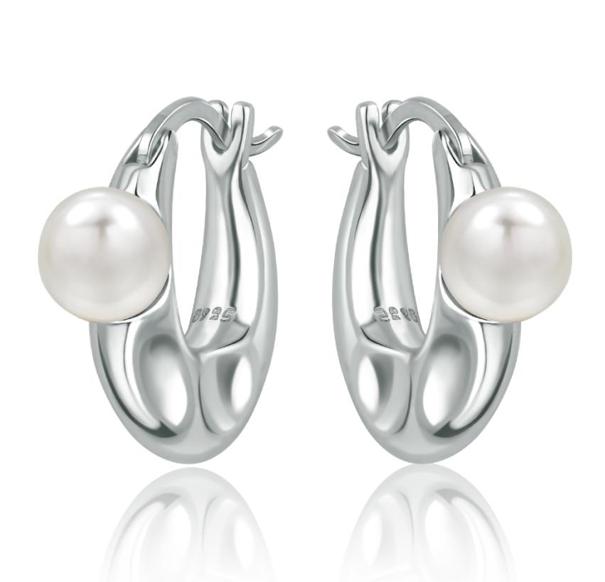 Sparkling Pearl Heart Hoop Earrings 925 Silver Bat Ghost Halloween Earrings Luxury Women Fine Jewelry Gift