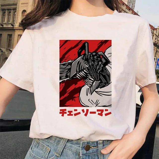 Kettensäge Unisex T-Shirt Damen Japanischer Anime Gotische T-Shirts Grafik Y2k Kleidung Lustiges Cartoon Unisex Kurzarm T-Shirt Oberteile