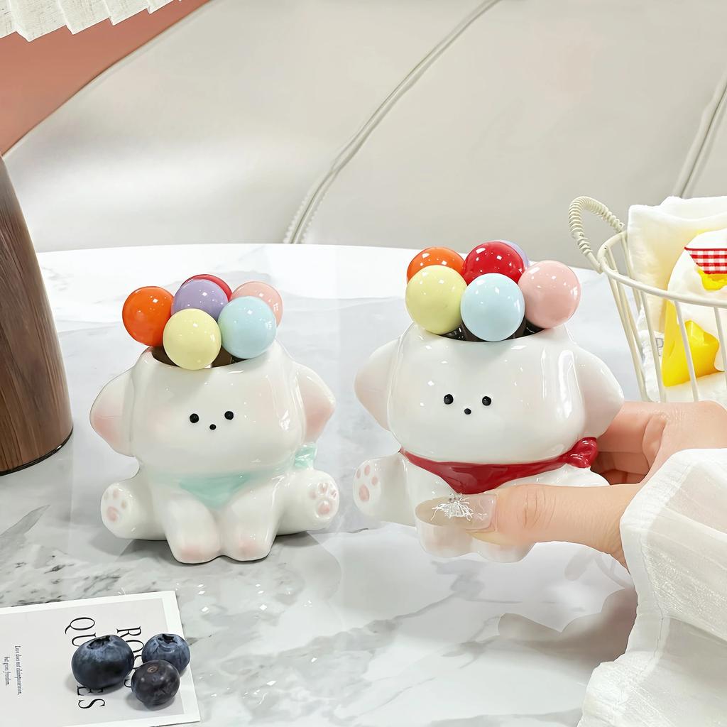 Cartoon Puppy Fruit Fork Colored Ball Stainless Steel Cute Dessert Fruit Fork Set Household Tableware Dinner Fork Kitchen Tools