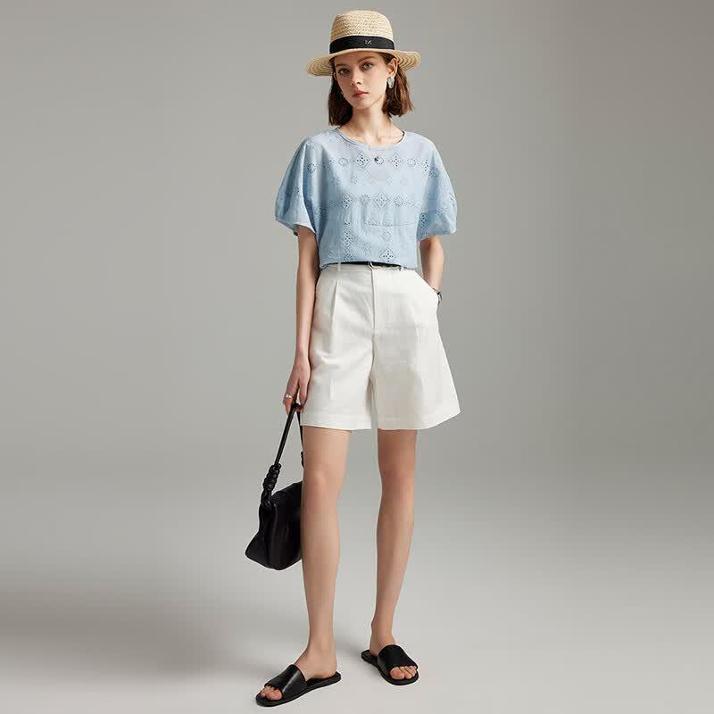 Women's Workwear High-Waist Cotton Linen Wide-Leg Shorts