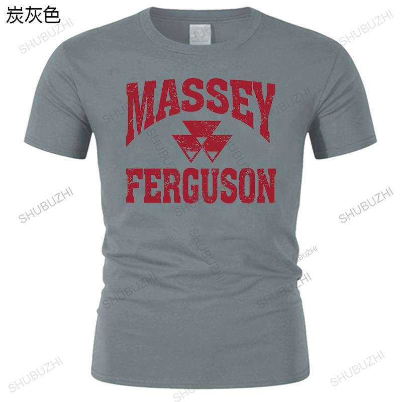 Heren mode T-shirt Massey Ferguson Grijs Verweerd Logo T-shirt Ronde Hals Katoen Basis Kort Gebreide Top Kleding vrouwen