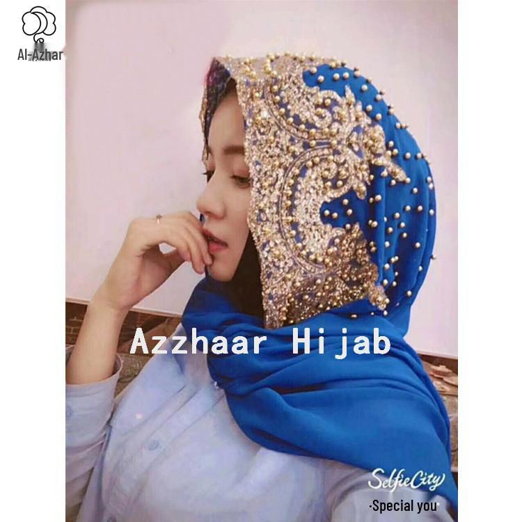 Rhinestone Chiffon Hijab: Sun Protection Travel Head Wrap with Plum Blossom Design