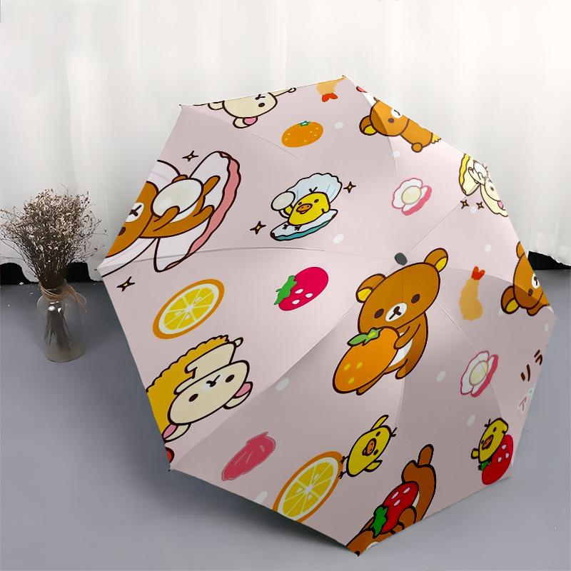 Rilakkuma,San X Automatic Folding Umbrella Simple 8 Rib Design, Bright Cartoon Pattern, Durable Iron Frame, Suitable For Travel, Outdoor, Be