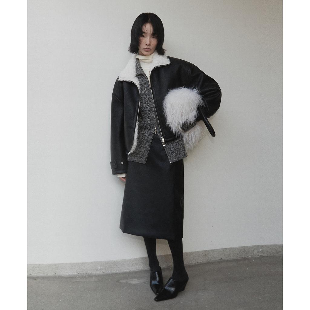 Retro Pu Leather Women's Winter Lamb Wool Thickened Warm Fur All-in-one Jacket