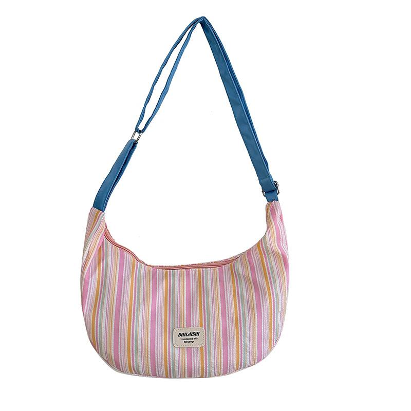 Casual Student Large-capacity Messenger Bag Women's New Striped Contrasting Color Versatile Shoulder Bag Personalized Commuter Dumpling Bag