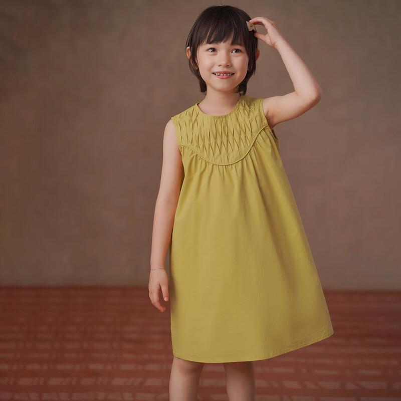 Hacikis Girls  Yellow Cotton Sleeveless Dress 160
