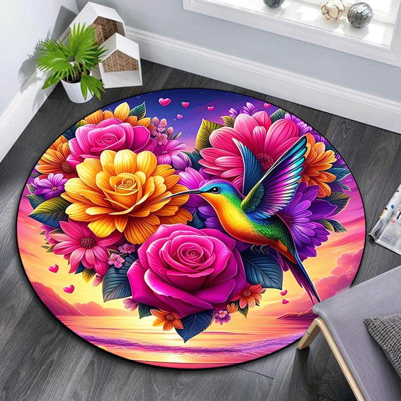 

1pc Soft, Absorbent & Non Slip Love flowers and birds Round Rug Soft Circle Rug for Living Room & Bedroom Decor, Chair Mats, and Unforgettab 80cm by 80cm