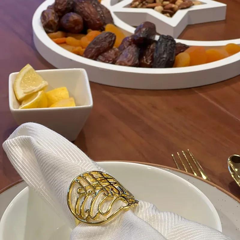 2pcs Arabic English Bismillah Napkin Rings Ramadan Mubarak Eid Al Adha Muslim Kareem Islamic Iftar decoration Housewarming gift