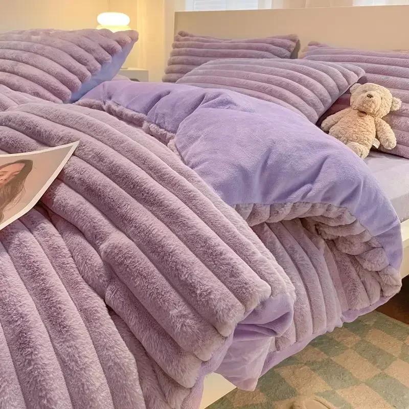 

1.2M Bed Winter Plush Four Piece Set Double Sided AB Style Comfortable Keep Warm Quilt Cover Dormitory 3-piece Bed Sheet Set 1.2M 150x200cm 3pcs