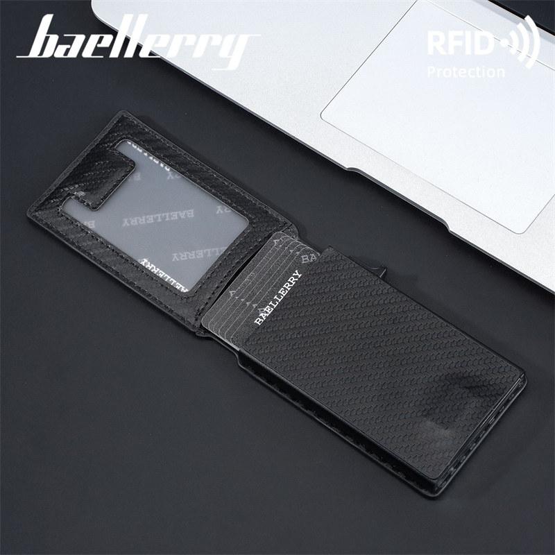 Baellerry Carbon Fiber Texture Anti RFID Theft Card Holder Artificial Leather Purses Wallets Vintage Design Business ID Credit Card Holders