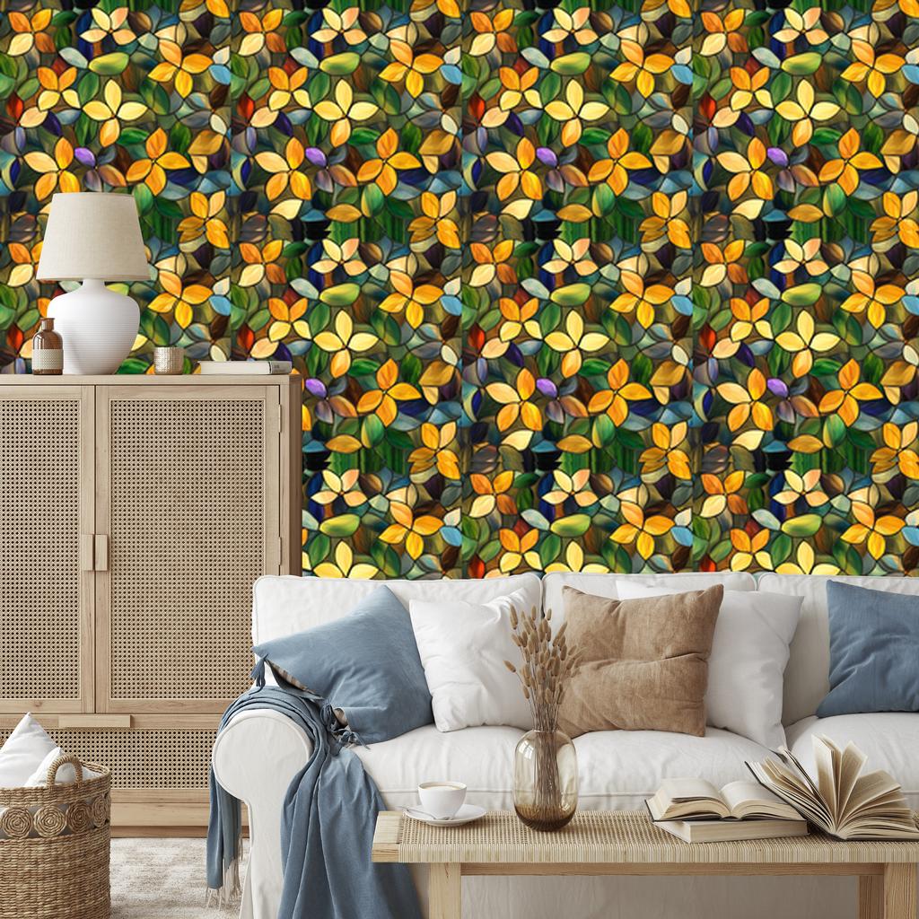 Wallpaper Stained Glass Flowers Gold and Yellow for Living Room and Bedroom 50x1000
