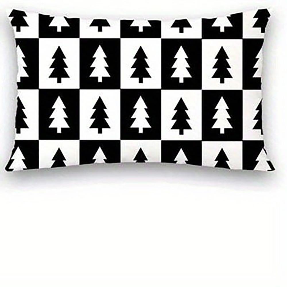1PCS Christmas Tree Pattern Pillowcases: Black & White Festive Decor Sofa bed cushion cover, New Year home decoration