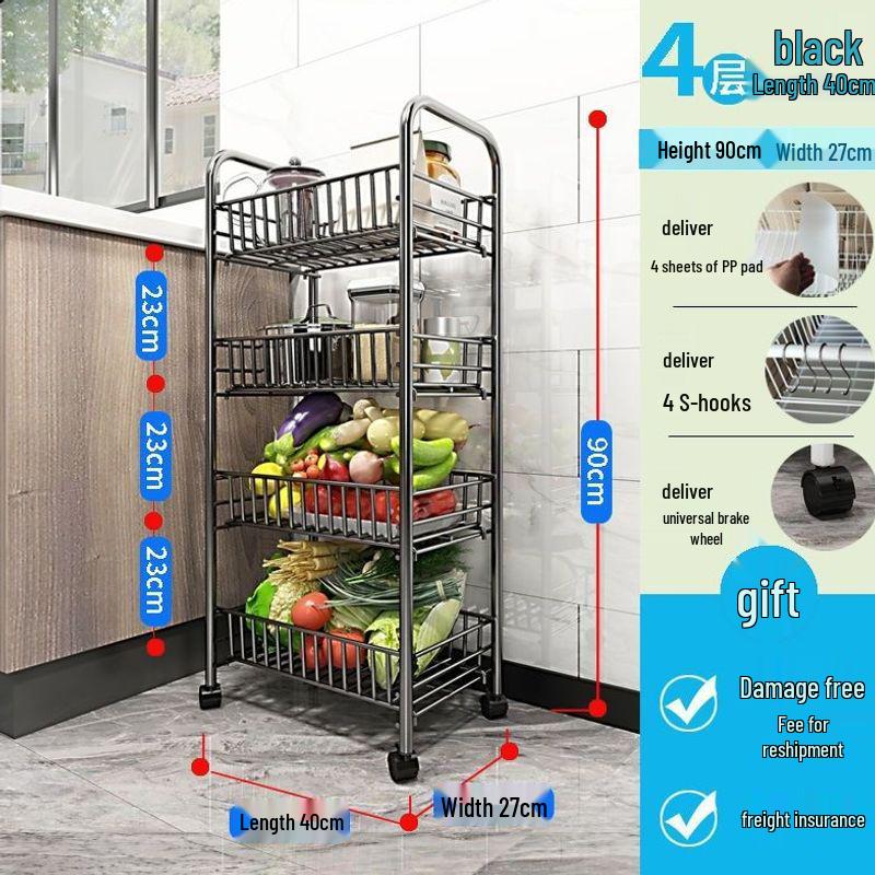 Movable Kitchen Vegetable Storage Rack with Wheels
