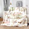 1pc Watercolor Autumn Pumpkin Blanket, Soft Fleece Flannel Throw, Pink Green White Pumpkin And Floral Leaf Pattern, All-Season Sofa Bed Chair Cover, M
