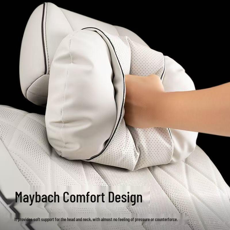 Maybach Nappa Leather Headrest & Lumbar Support Set: Neck Protection Pillow and Back Cushion.