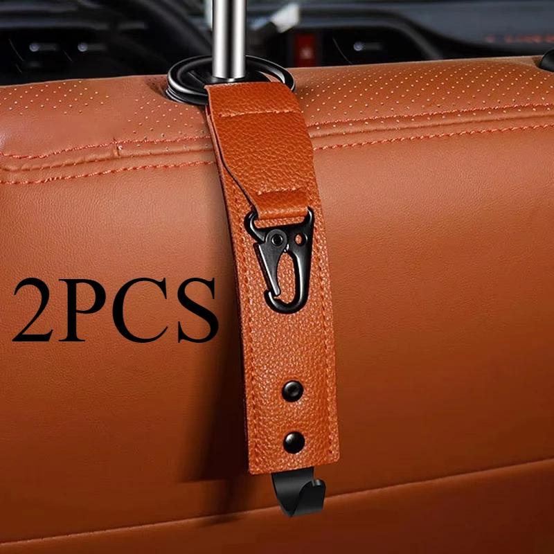 Car Interior Accessories PU Leather Hooks Storage Clips Front Seat Headrest Organizer Holder Auto Fastener Hangers Space Saving