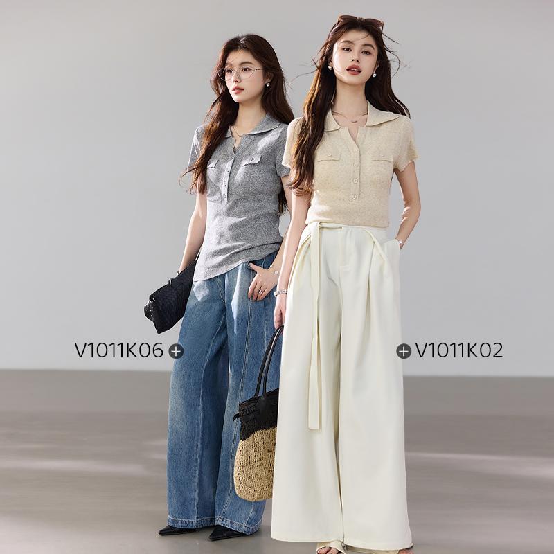 Ma Liang Sensation Series Linen Short-sleeved Knitted Sweater with Polo Collar
