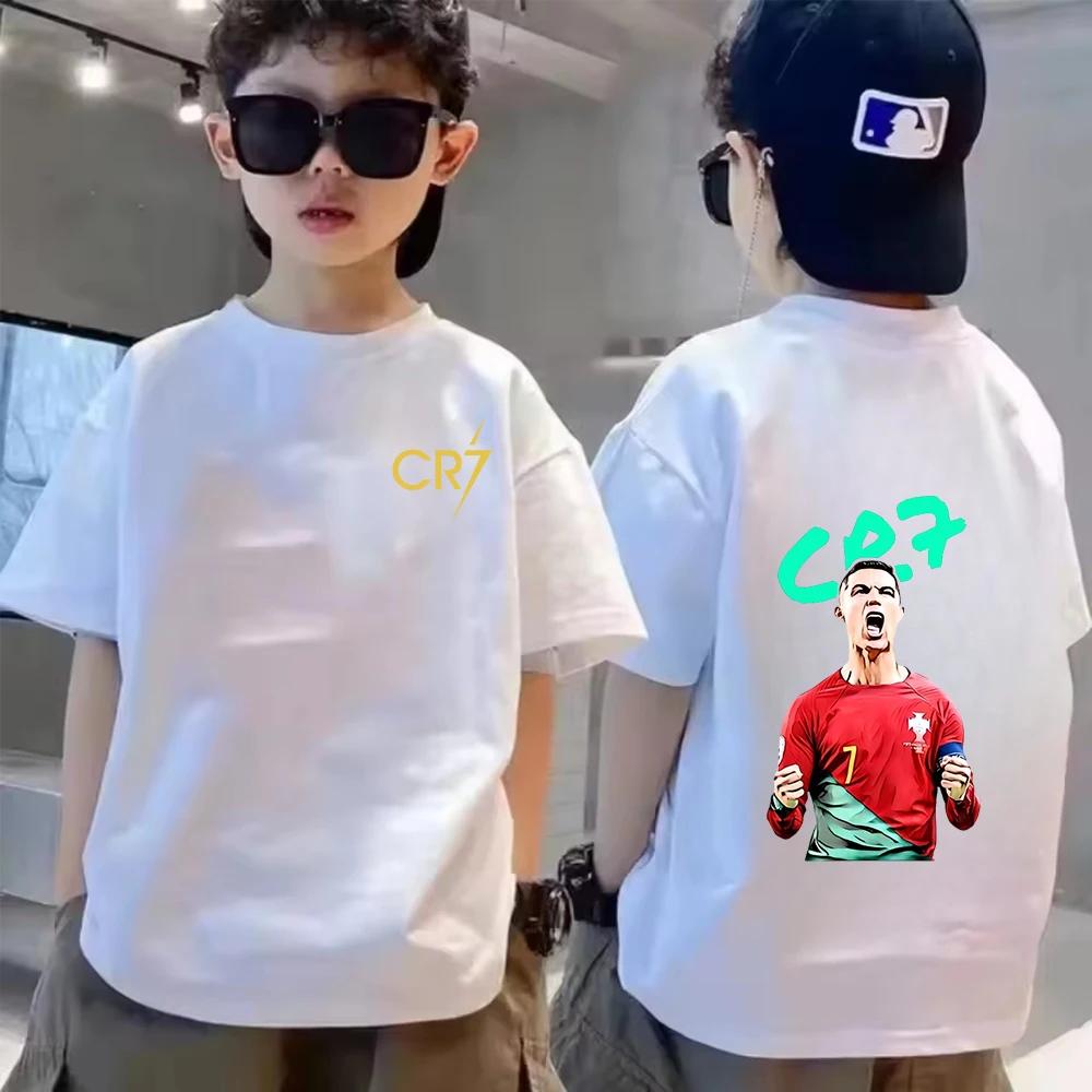 Sommar Bomull Barn T-shirt CR7 Ronaldo Andningsbar Pojke Vardaglig Mode Kortärmad Barn Idol Kläder Sport Baby T-shirt Toppar