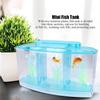 Three Areas Small Aquarium, Transparent Fish Tank, Desktop with Water Change Valve with LED Light for Betta Small Fishes(Blue)
