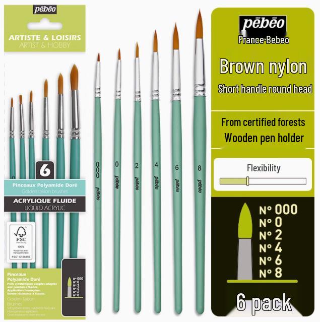 Beibiao 8-Piece Nylon Brush Set for Watercolor, Gouache, Acrylic, and Oil Painting