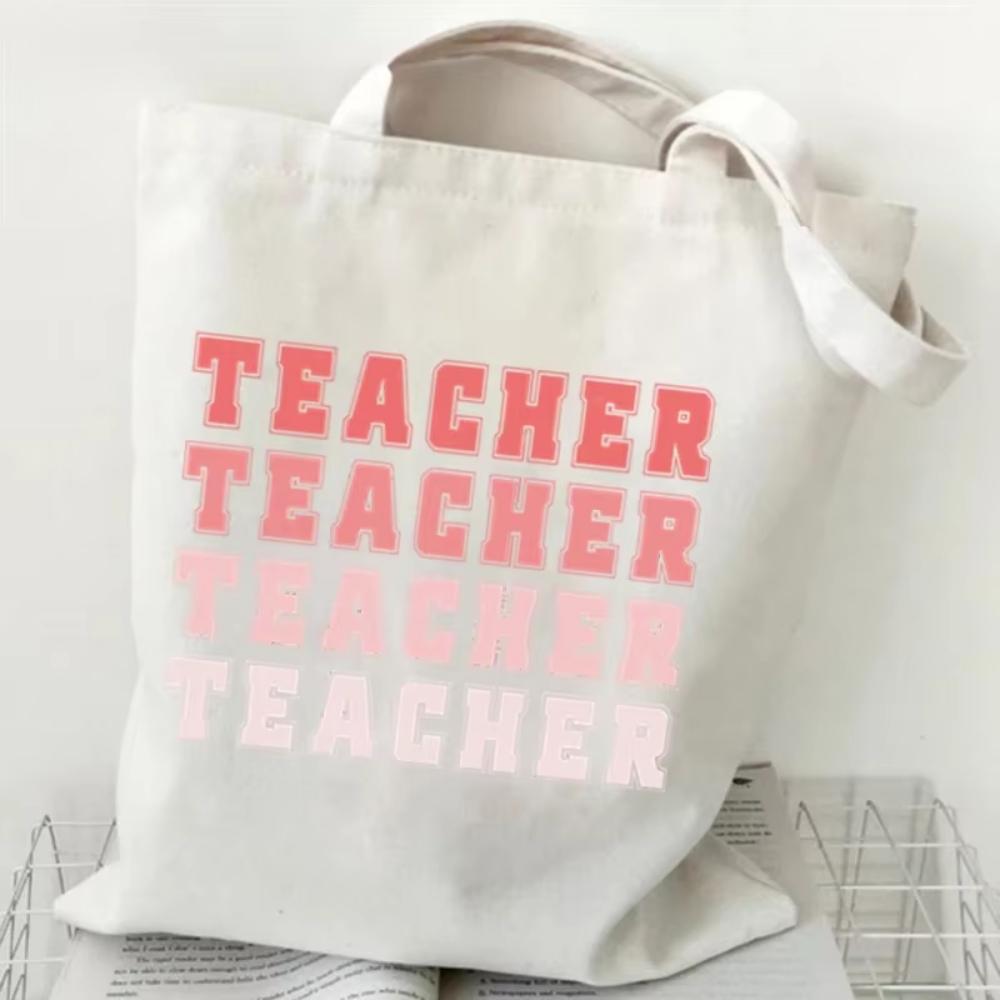 Teacher's Day Gift Teacher Print Canvas Tote Bag Women Handbag Colored Letters Teacher Canvas Tote Bag Floral Shoulder Bag
