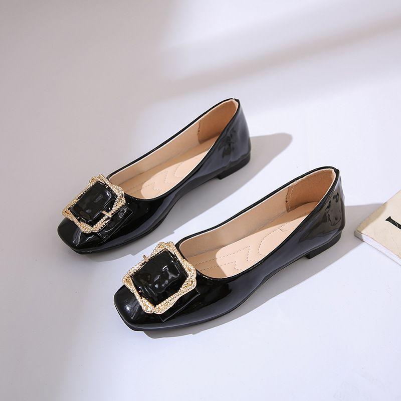 Patent leather women's shoes, shallow mouth square head single shoes, women's soft-soled ladyshoes, new temperament 2025 night gentle shoes, flat-sol