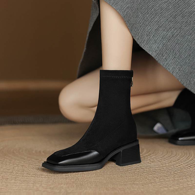 Krazing Pot Flock Winter Square Toe Modern Size 33 Boots Size 43 Zipper Fashion Stretch Ankle Boots