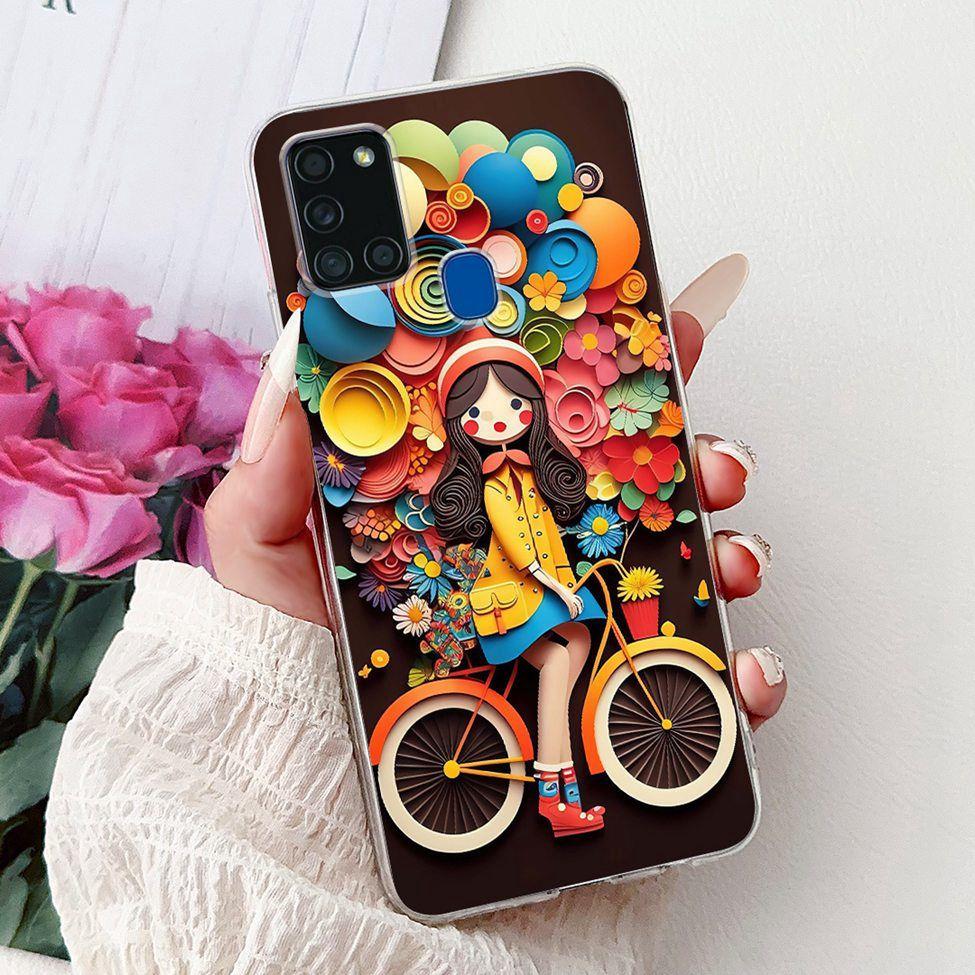 For Samsung A21s Case Cover Clear Fashion Luxury Cute Painted Back Cover For Samsung Galaxy A21s Phone Case A217F A217M A217N