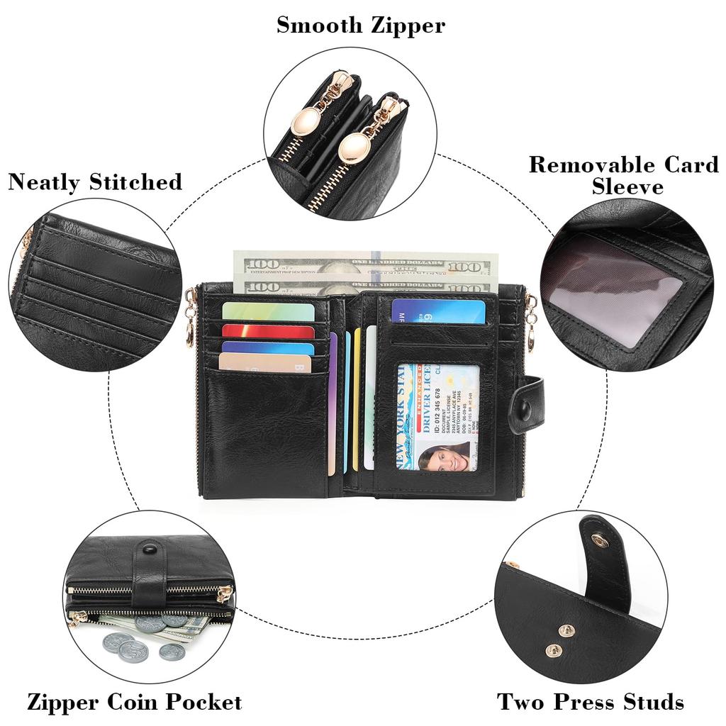 [SENDEFN] Women's Wallet, Popular, Genuine Leather, Lightweight, Multi-functional, Bifold Wallet with Coin Purse, Card Slots, and Bill Compartment,