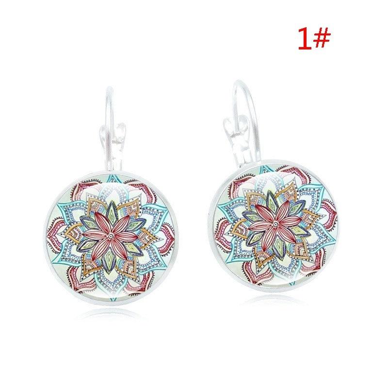 Vintage 1 Pair Women Alloy Glass Round Flower Ear Stud Pierced Earrings Jewelry