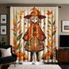 Ensemble de 2 pièces HD Thanksgiving Dessin animé Fille citrouille rideau décoratif Jaune cravate rideau imprimé numérique Style Décoration de la maison