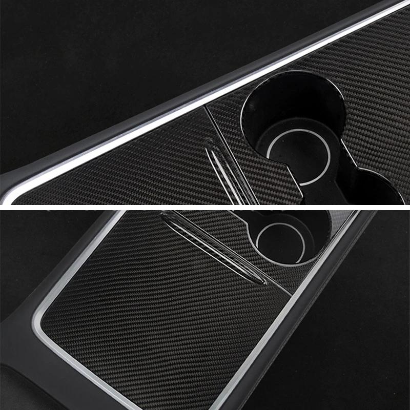 Echte Kohlefaser Mittelkonsolenabdeckung für Tesla Model 3 Y 2023 2022 Trockene Kohlefaser Glänzend Bedienfeld Auto Innenraum