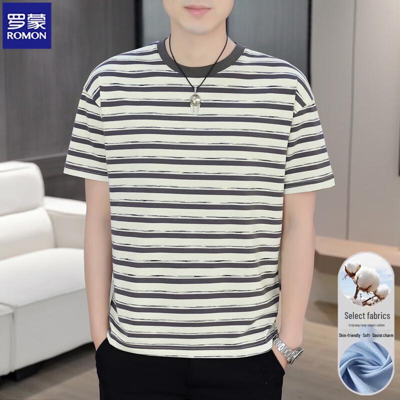 ROMON Men's Striped Casual Short-Sleeve T-Shirt