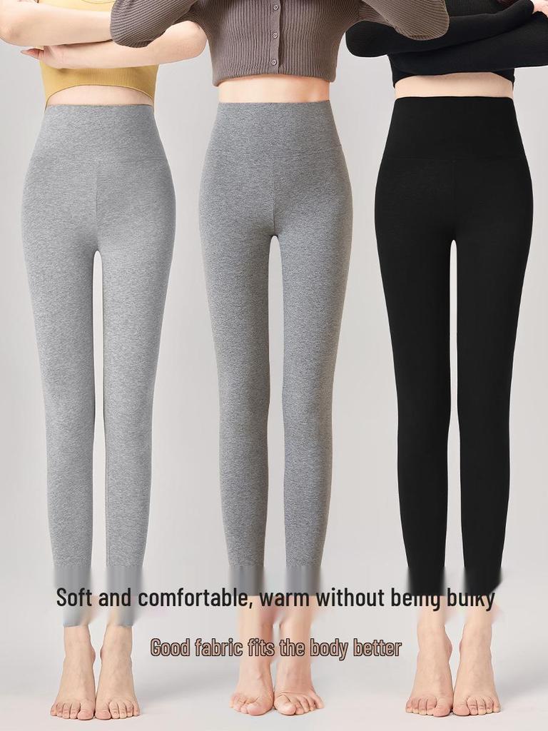 Plus Size Women's High Waist Thermal Cotton-Wool Pants - Antibacterial, Autumn/Winter Base Layer