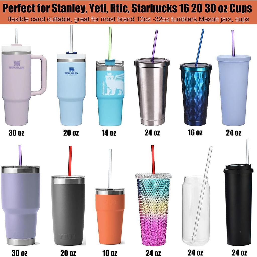 10 Stück wiederverwendbare Strohhalme mit 1 Bürste, 26,7 cm lange Tritan Hartplastik-Strohhalme für 470 ml - 950 ml Becher, Gläser, YETI