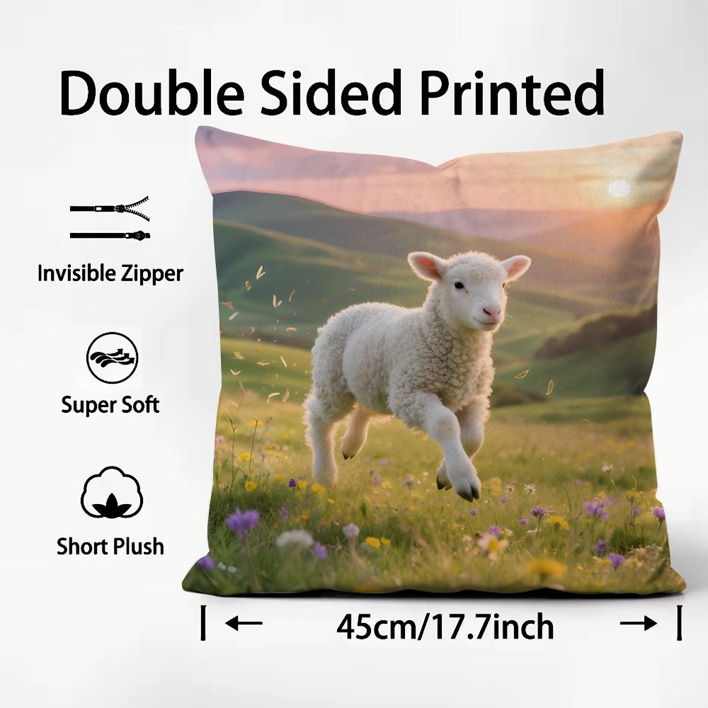 Sheep Cute Cushion Cover Plush Fabric Soft DoubleSided Printed Sofa Warm Winter Home Child Gift Pillow Case
