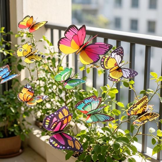 10 Pcs Butterfly Stakes 10 Inch Colorful Butterfly Garden Decoration PVC Waterproof Artificial Butterflies Stick for Plant Pot Patio Yard Garden Decor